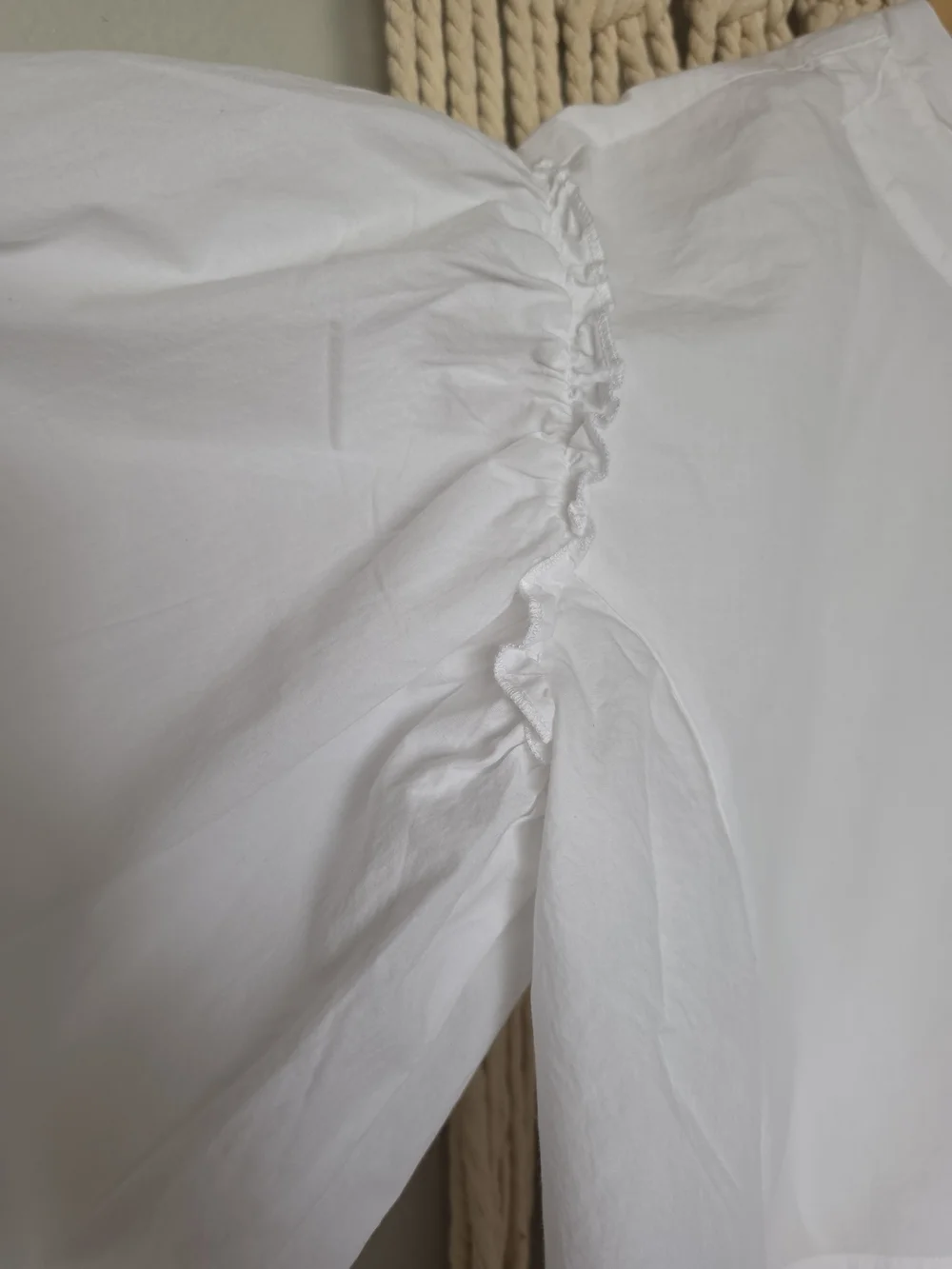 Free People White Cotton Puff-Sleeve Cropped Blouse